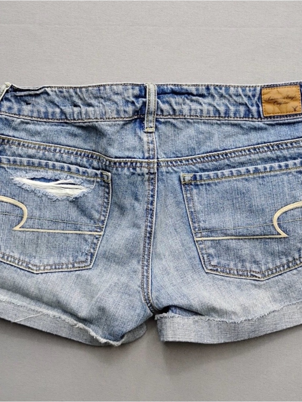 American Eagle Outfitters Distressed Rolled-Hem Denim Shorts - Blue - Picture 2 of 3